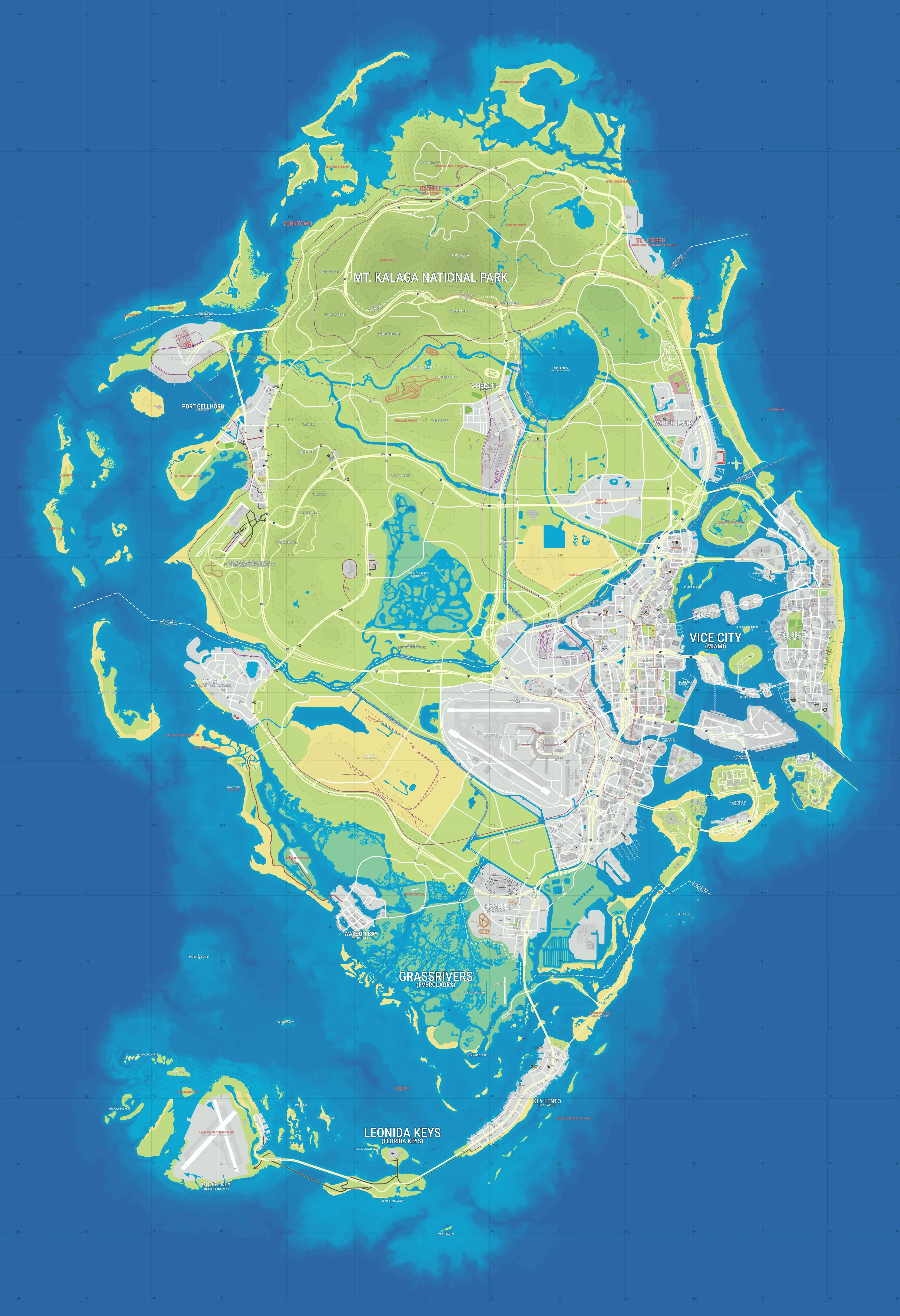 Community reconstruction of Leonida showing roads, waterways and the six introduced regions